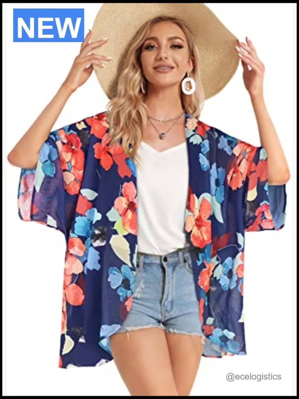 Puff Sleeve Floral Kimono Cardigan Loose Cover Up Blouse